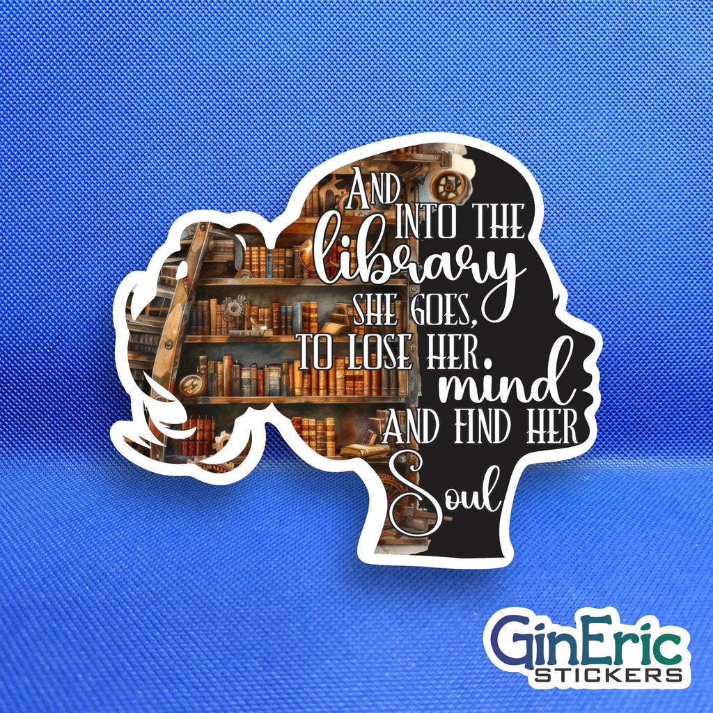 And into the library she goes Weatherproof Sticker