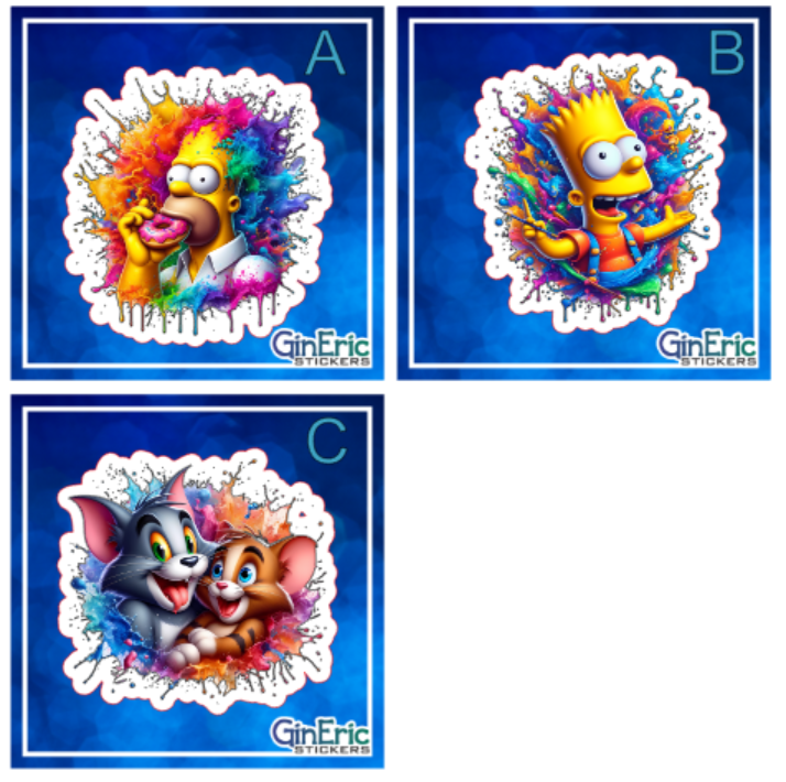 Simpsons Tom and Jerry Cartoon Variety Weatherproof Sticker