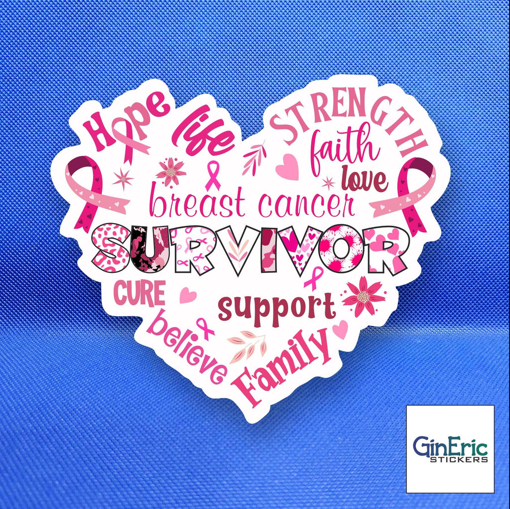 Breast Cancer Survivor Weatherproof Sticker 2.5" w x 2.15" h