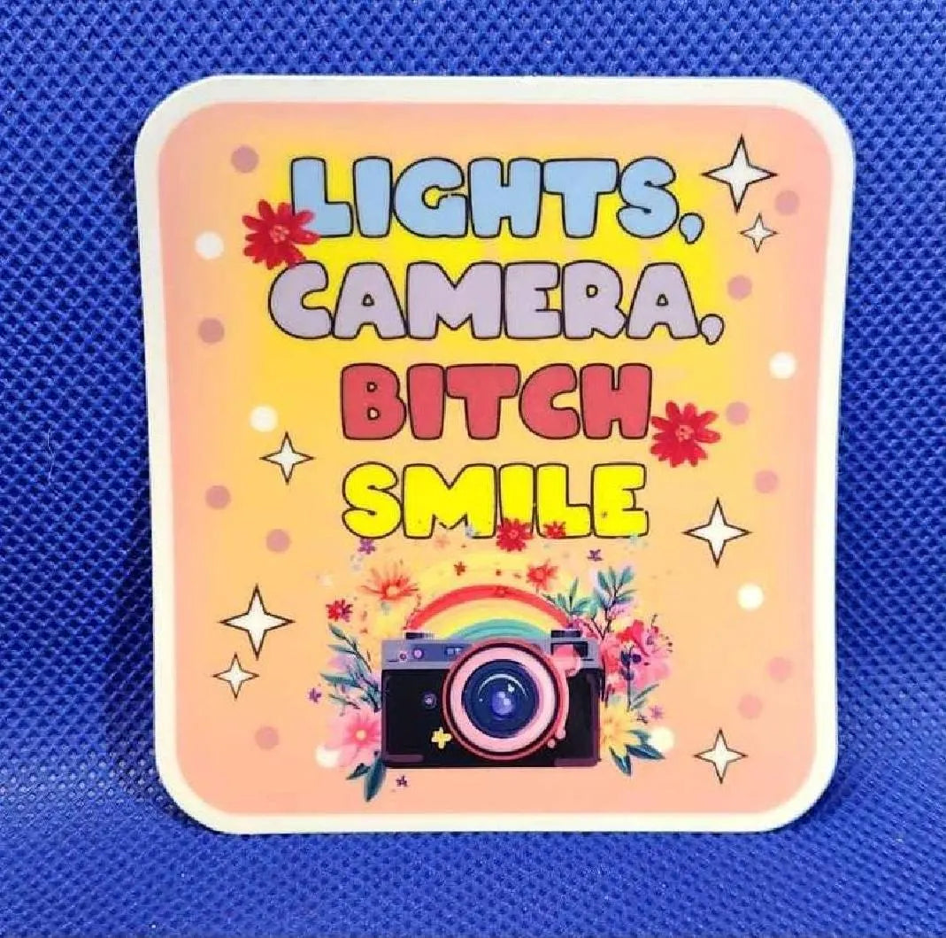 Lights, Camera, Bitch Smile! Square Weatherproof Sticker Taylor Swift